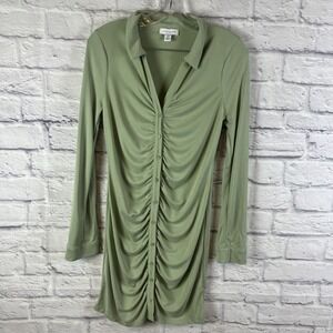 Topshop Bodycon Ruched Modal Green Baddie Coquette Long SleeveShirt Dress Size 8